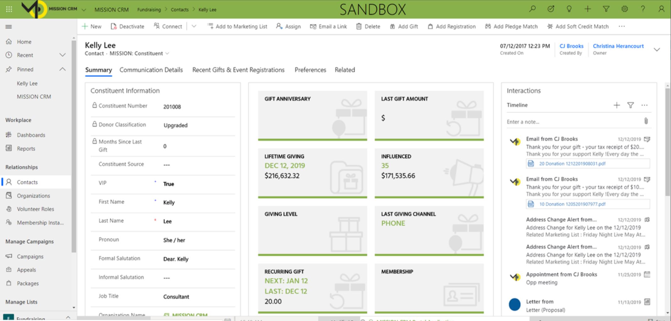 screenshot of Mission CRM